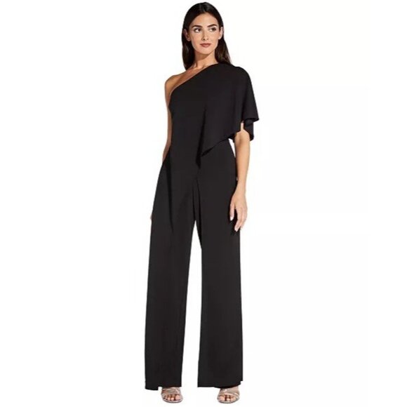 New Adrianna Papell Plus Size 20 Jumpsuit Black One Shoulder Wide Leg Cocktail - Picture 4 of 13